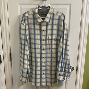 Orvis Soft Flannel Pearl Snap Men’s Button Shirt XL Cotton Western Blue Cream